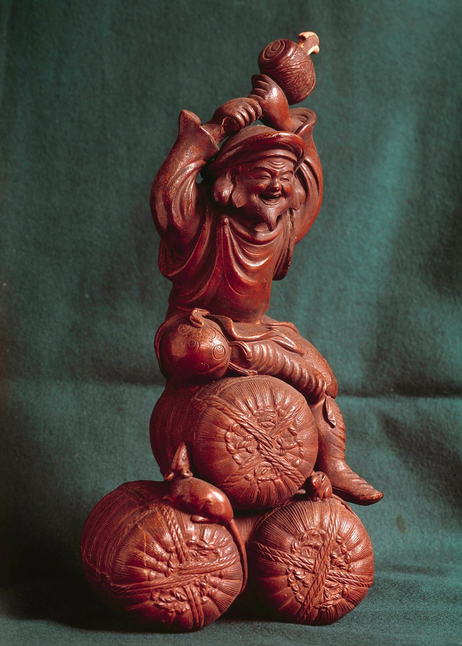 Japán művészet: Daikoku (Daikokuten) japán isten, a gazdálkodók védelmezői és a mezőgazdaság istene. Párizs, Guimet Múzeum, Ázsiai Művészeti Nemzeti Múzeum alkotó: Japanese School