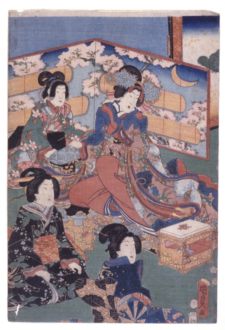 Luxus belső jelenet (Kirándulás) (színes fametszet) alkotó: School Japanese