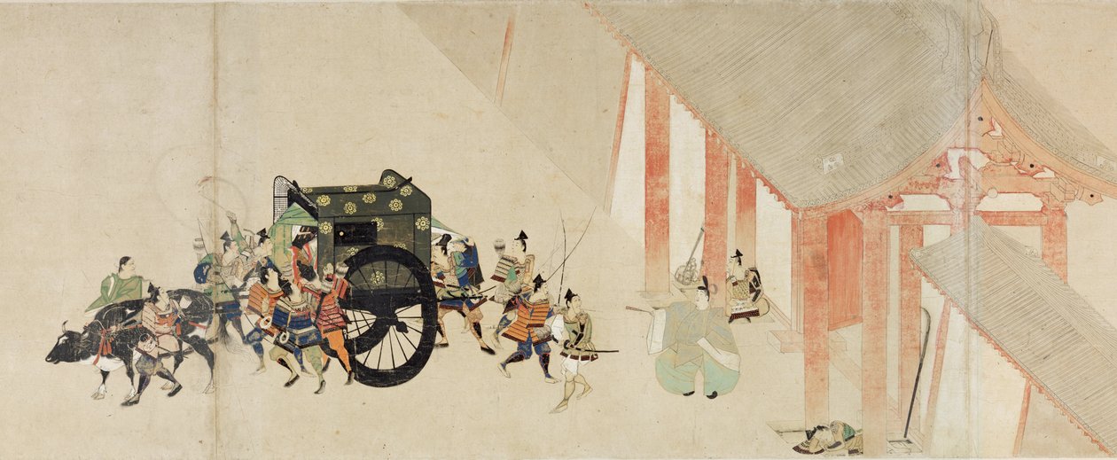 Illusztrált mese a polgárháborúról, The Imperial Visit to Rokuhara (Illustrated Tale of the Civil War, The Imperial Visit to Rokuhara) - Névtelen munka, akvarell és tus papíron, második tekercs alkotó: School Japanese