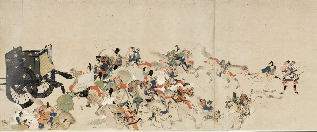 Illusztrált mese a polgárháborúról, The Imperial Visit to Rokuhara (Illustrated Tale of the Civil War, The Imperial Visit to Rokuhara) - Névtelen munka, akvarell és tus papíron, harmadik tekercs alkotó: School Japanese