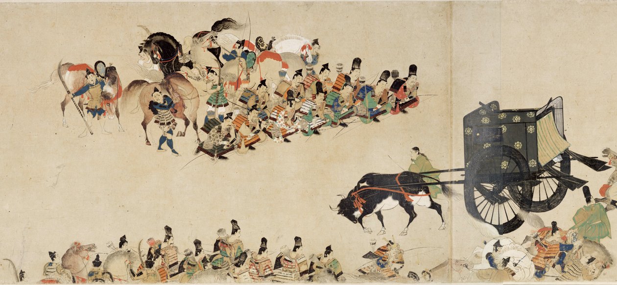 Illusztrált mese a polgárháborúról, The Imperial Visit to Rokuhara (Illustrated Tale of the Civil War, The Imperial Visit to Rokuhara) – Névtelen munka, akvarell és tus papíron, negyedik tekercs alkotó: School Japanese