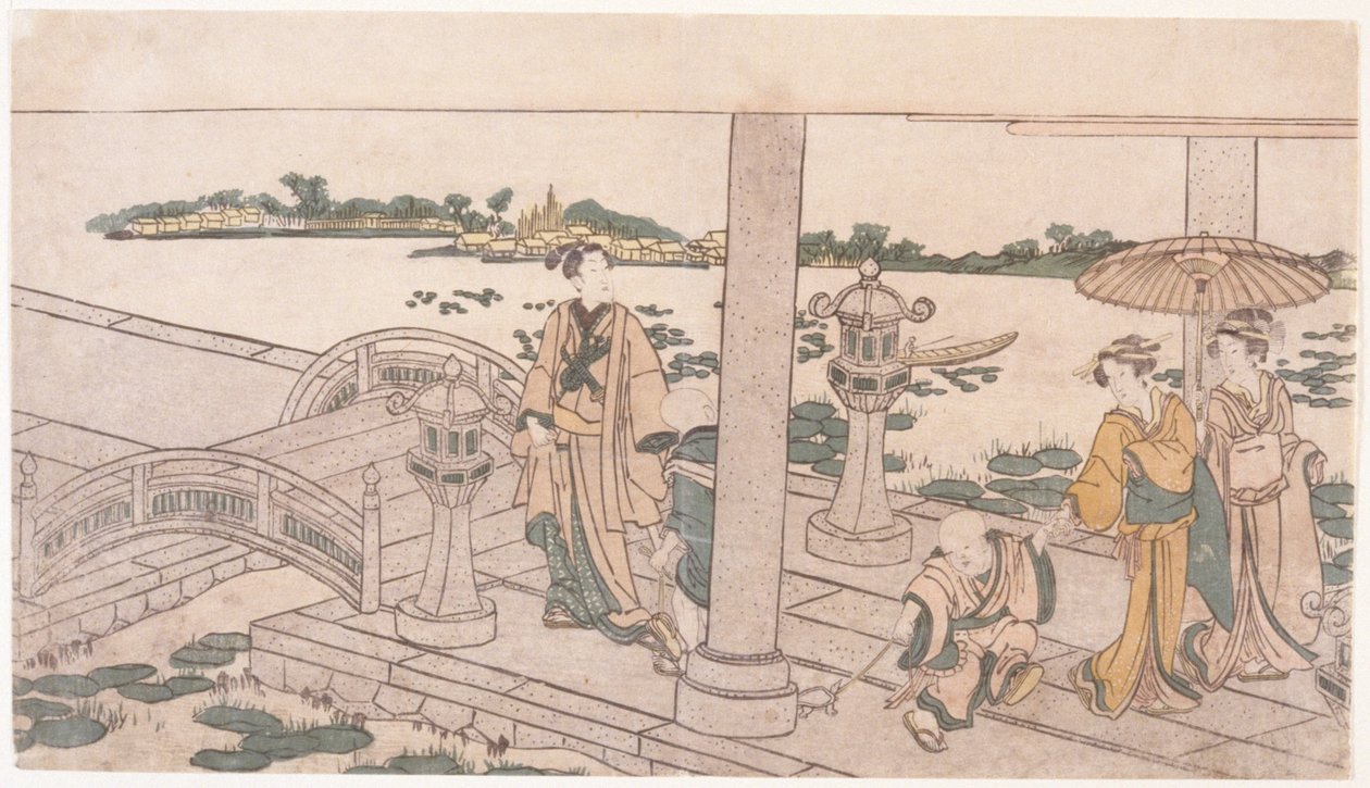 Három nő és gyermek a teraszon alkotó: School Japanese