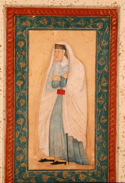 Egy öregasszony nyugatias ruhában, a Large Clive Albumból, 1760 körül alkotó: School Mughal