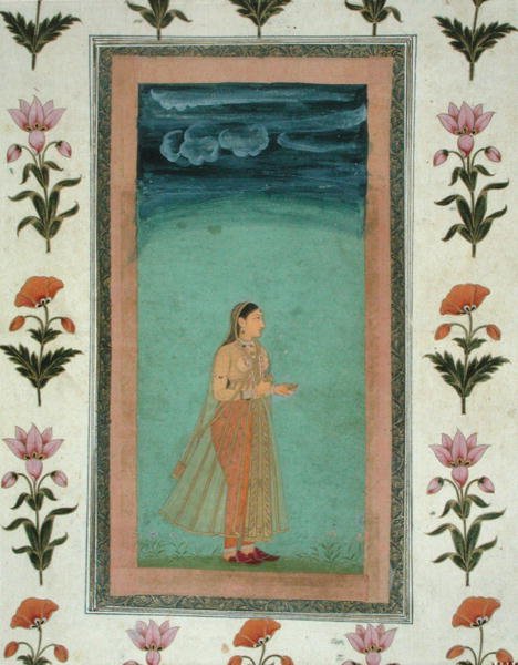 Virágot tartó hölgy, a Small Clive Albumból (fedetlen akvarell, papír) alkotó: School Mughal