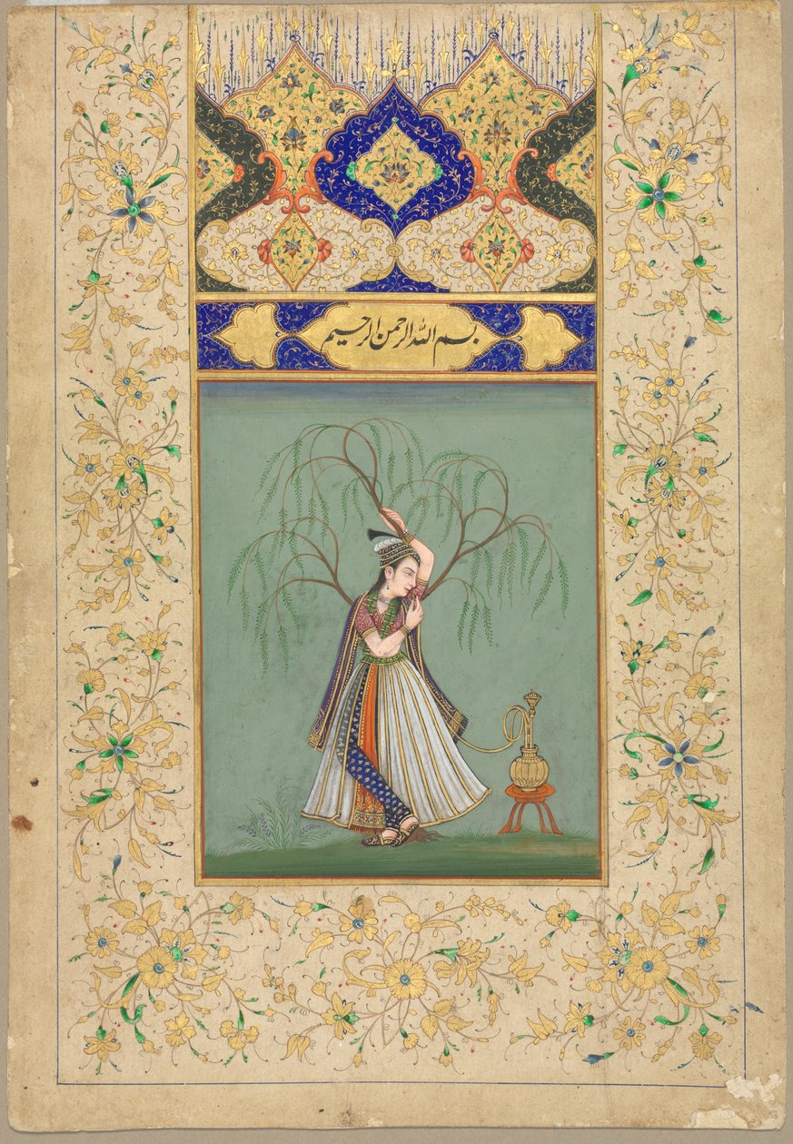 Vízipipázó hercegnő (mint Salabhanjika) alkotó: School Mughal