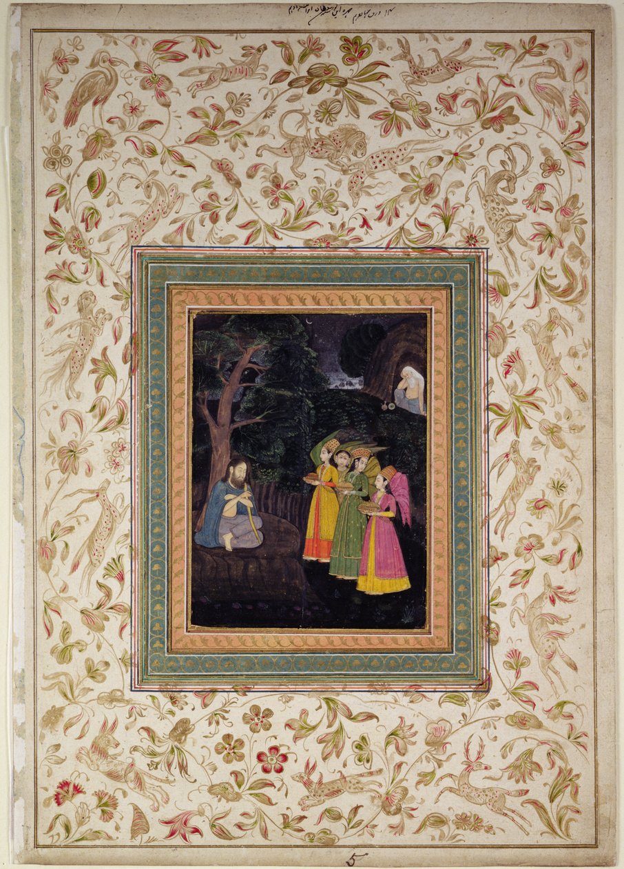 Ibrahim Adham balkhi szultán az angyalokkal, Johnson Album VI, 5. sz., 1770-80 körül (gouache arannyal az albumlapon) alkotó: School Mughal