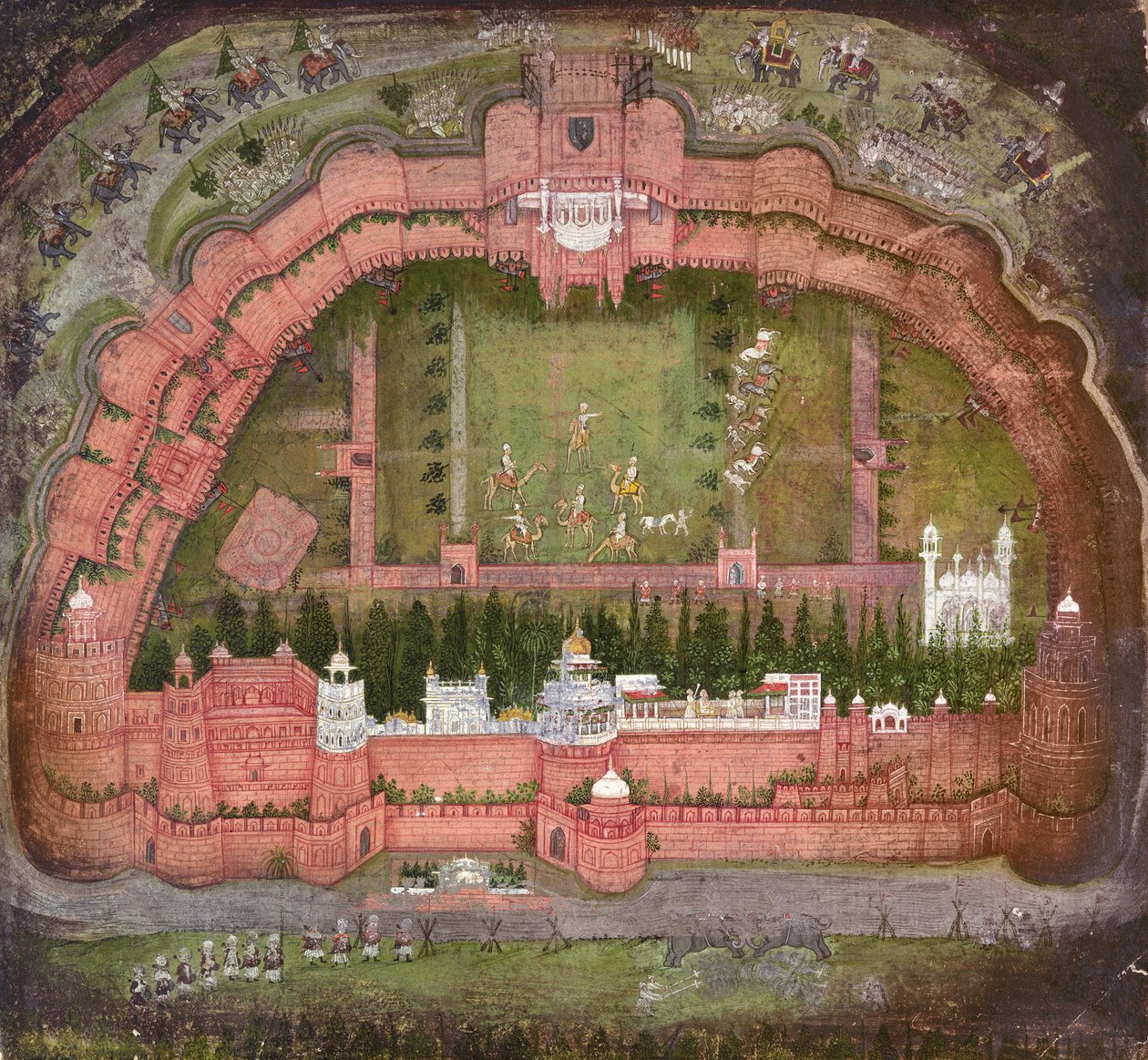 The Red Fort, Agra, Johnson Album VII No.1, 11. szám, 1750 körül (guache papíron) alkotó: School Mughal