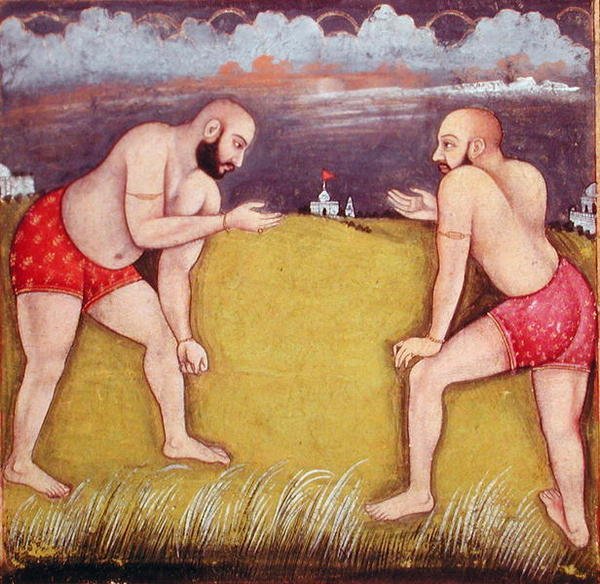 Két birkózó, 19. század eleje (guache papíron) alkotó: School Mughal