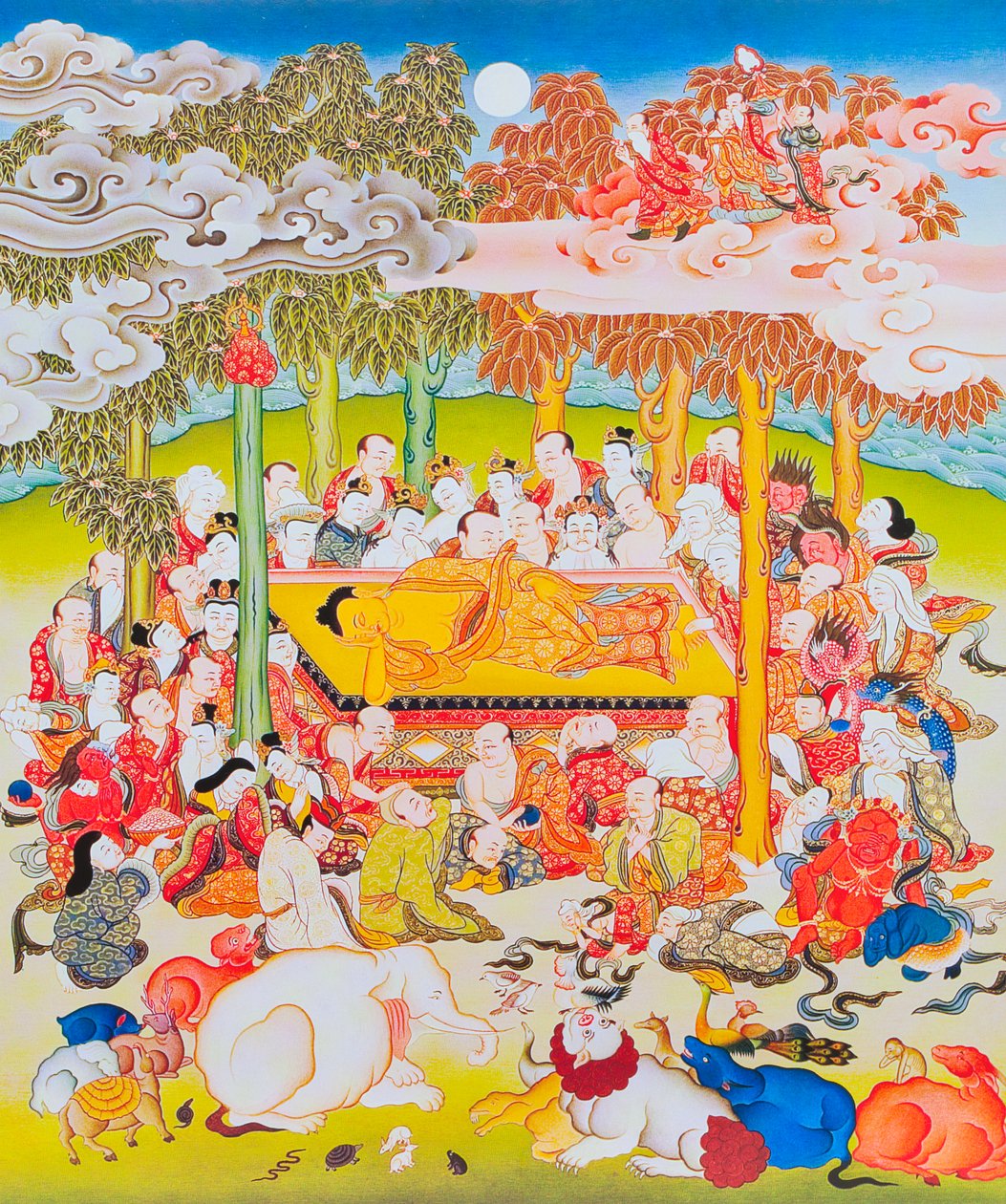 A Nirvána Buddháját ábrázoló kép (gouache a ruhán) alkotó: School Nepalese