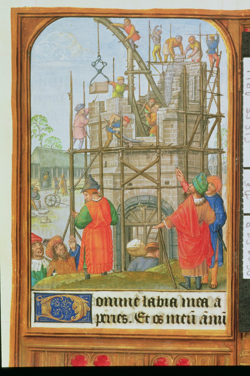 Add hozzá 35313 f.34 Bábel torony épülete, Bruges vagy Gent, 1500 körül (vellum) alkotó: School Netherlandish