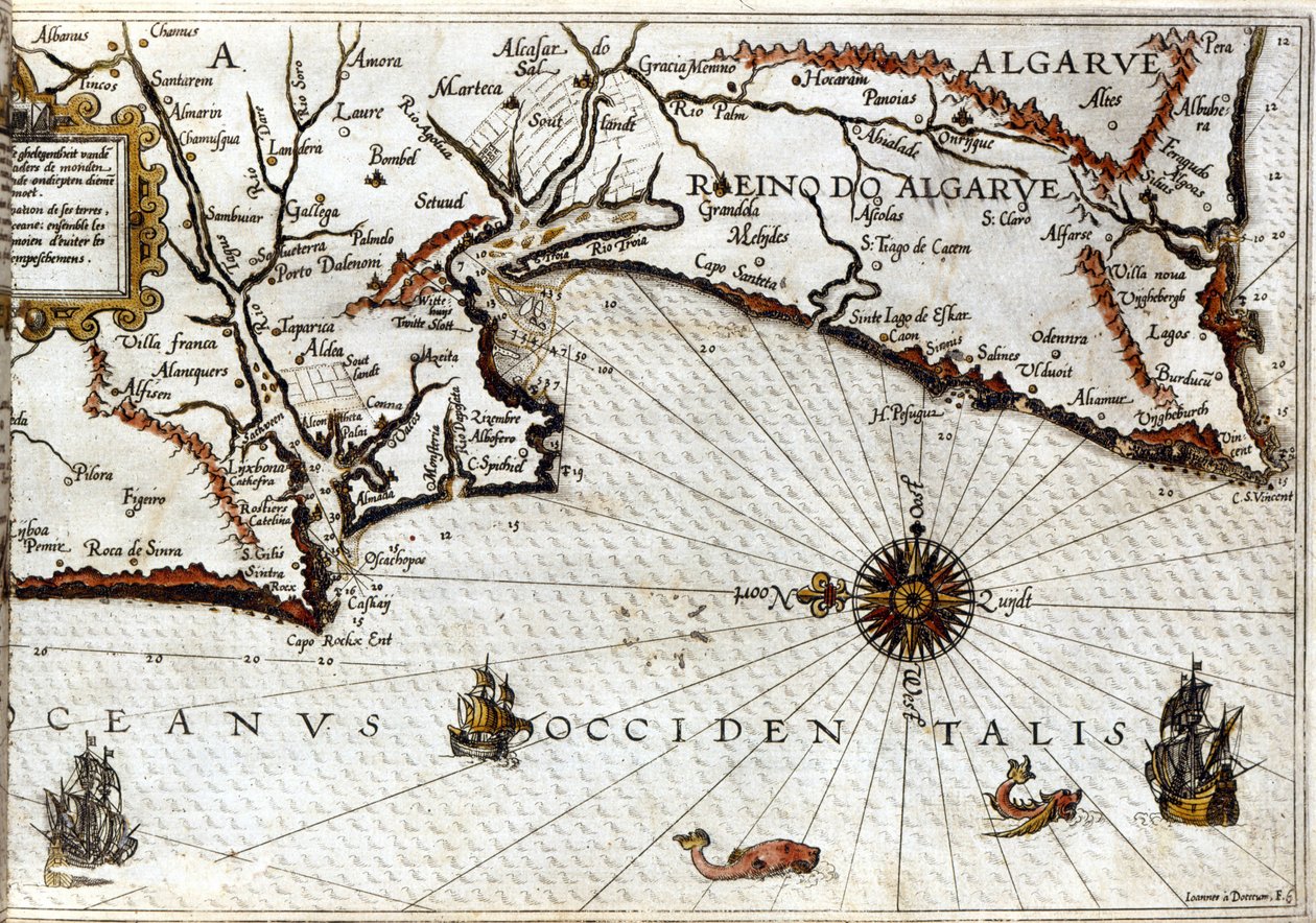 A Sagres-fok (vagy Szent-fok) Portugália végén Luca J. Waghenaer Treesor zeevaert portulánja után, amelyet Leidenben nyomtattak 1592-ben alkotó: School Netherlandish