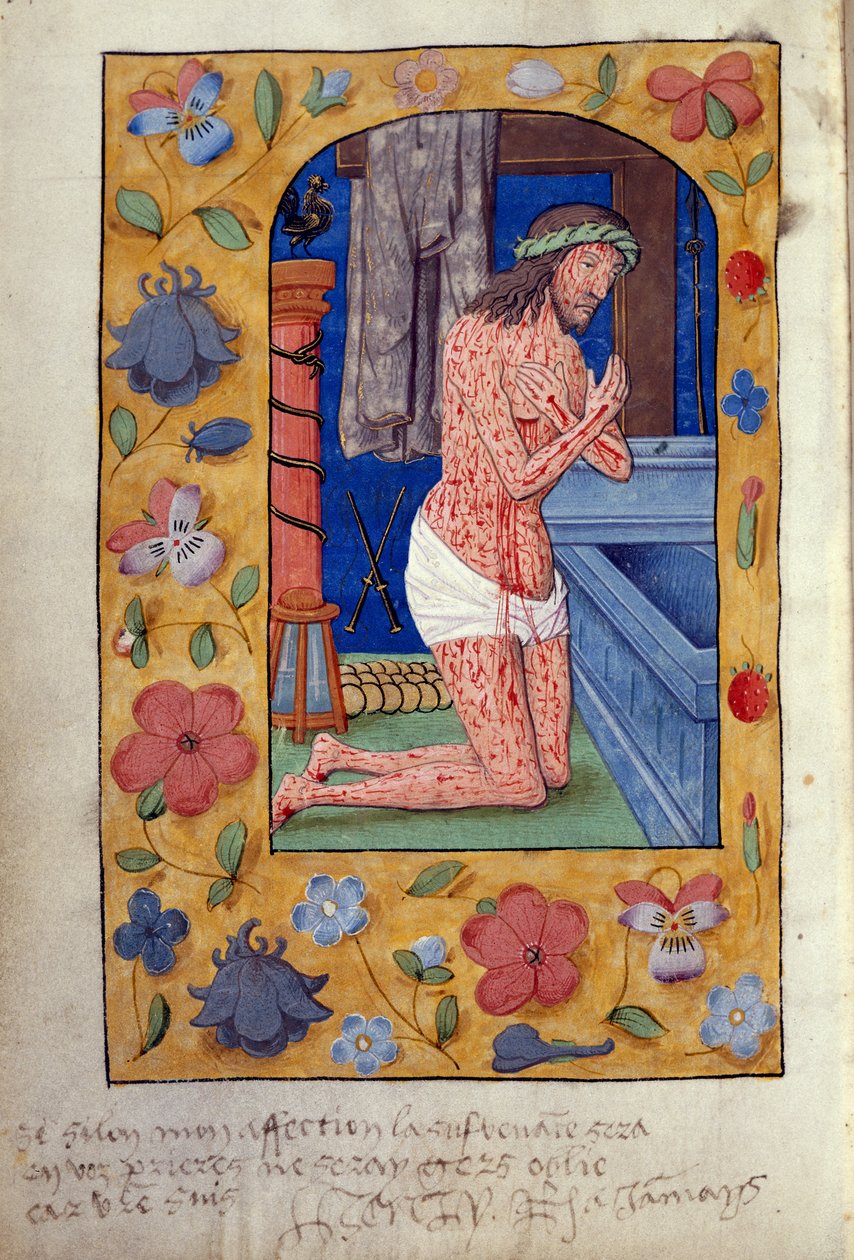 Kings 9 f.231v Krisztus letérdel egy nyitott sír mellett (vellum) alkotó: School Netherlandish