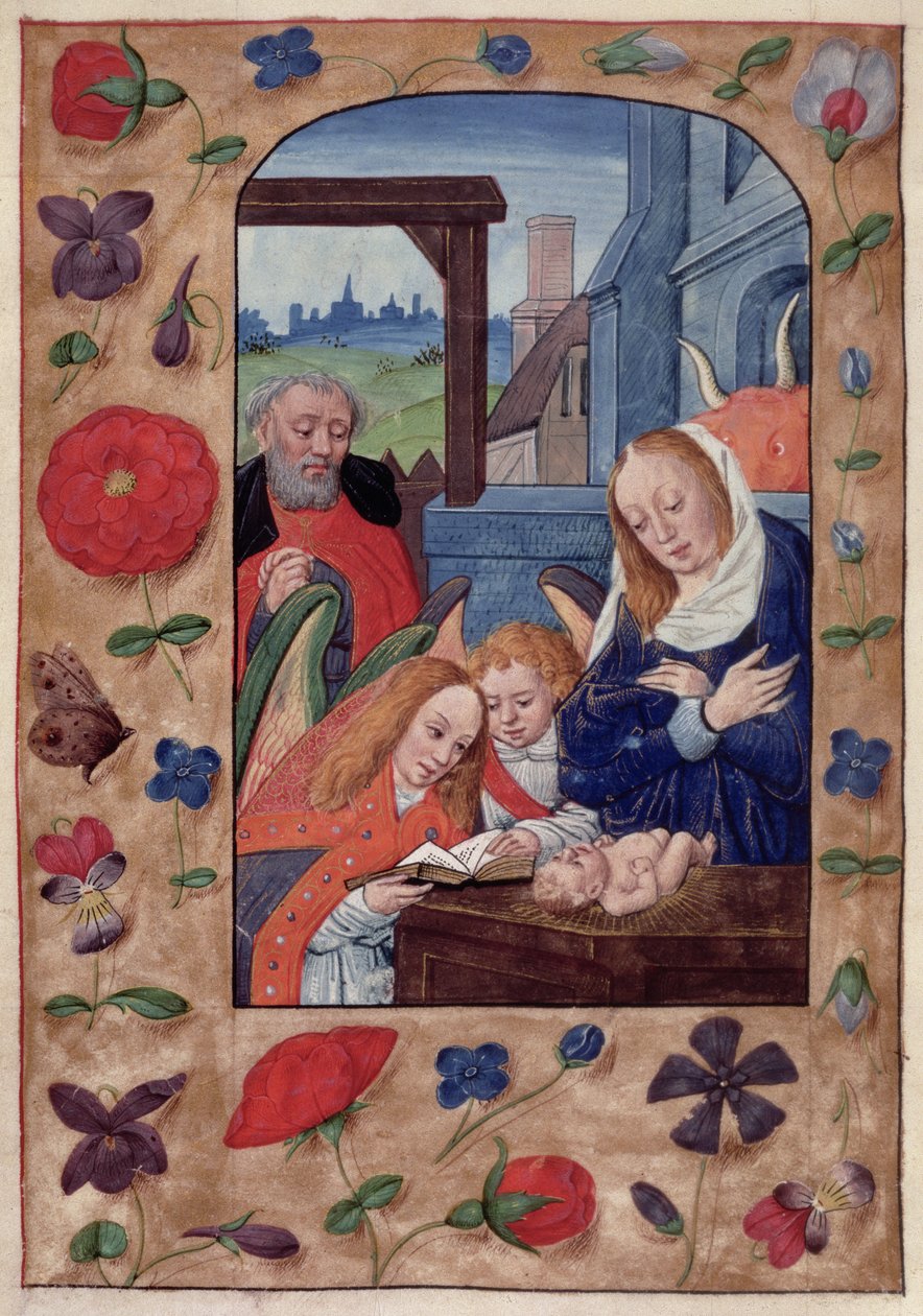Kings 9 f.93v A születés, az órák könyvéből (vellum) alkotó: School Netherlandish