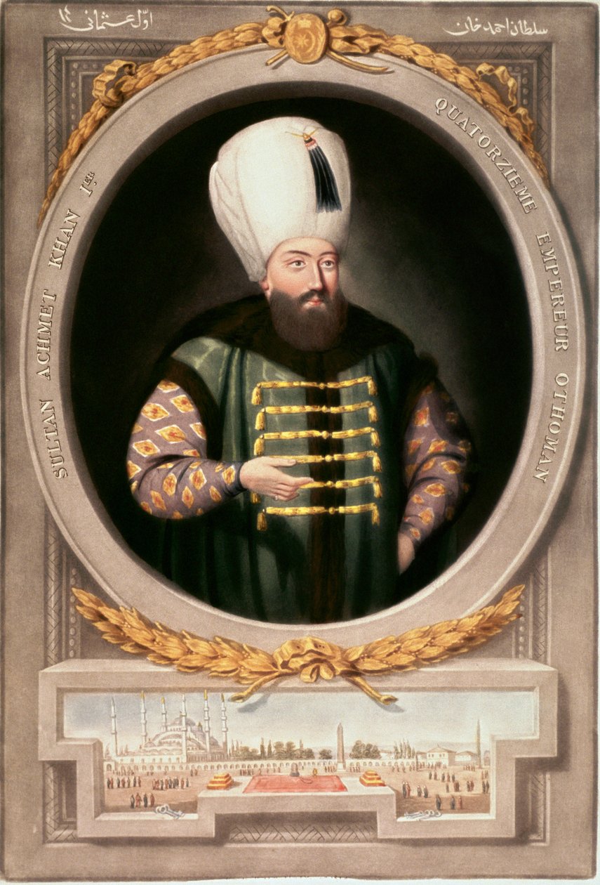 Oszmán Birodalom: I. Ahmed szultán (1590-1617) portréja”” A Topkapi Sarayi Istanbul Múzeum miniatűr könyvtára alkotó: School Ottoman