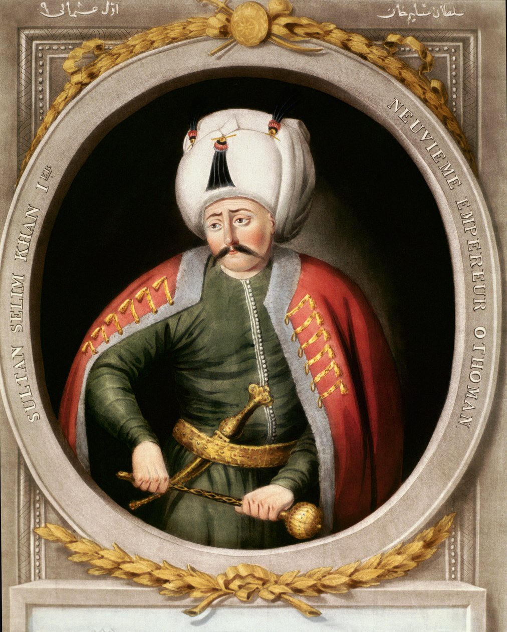 Oszmán Birodalom: I. Szelim kilencedik oszmán szultán portréja azt mondja, a szörnyű vagy a kegyetlen (1470-1520). Miniatűr. Topkapi Sarayi Isztambuli Könyvtár alkotó: School Ottoman