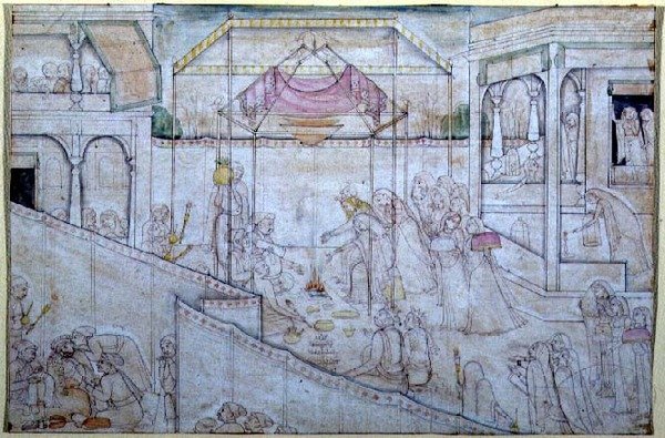 47.110/1759 Nala és Damayanti házassága, a "Nala Damayanti"-ból, Ranjha-nak tulajdonítva, Chamba, Himachal Pradesh alkotó: School Pahari