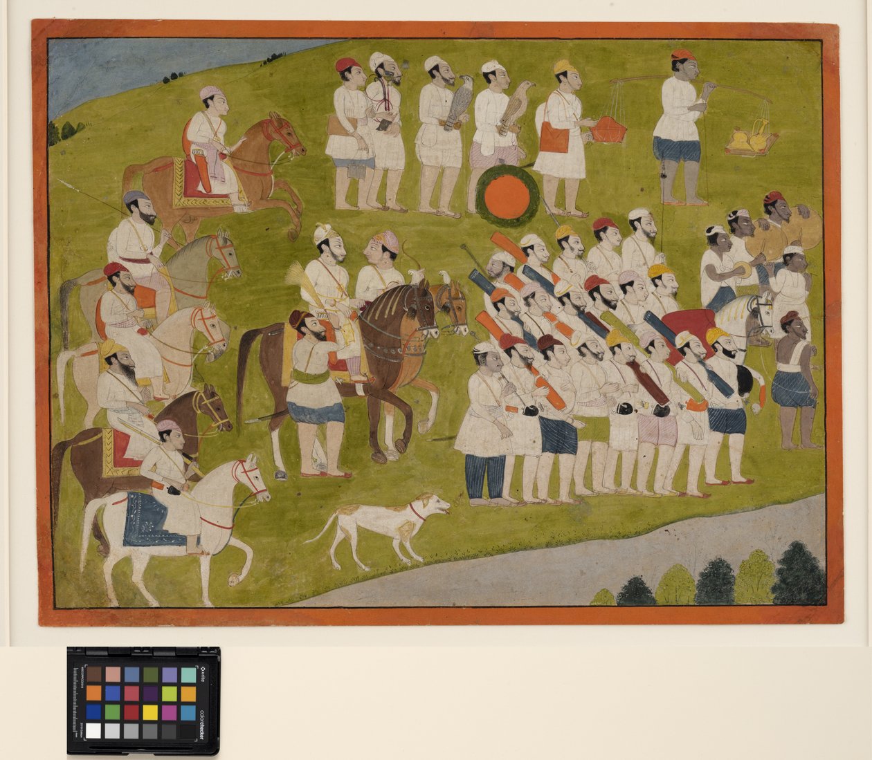 Egy bhoti herceg a vadászatra készül, 1800 körül (papíron átlátszatlan w/c) alkotó: School Pahari