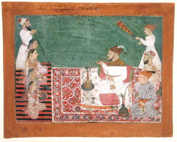 Deep Chand rádzsa és barátai vízipipáznak, Bijapur, 1760 körül (gouache, papír) alkotó: School Pahari