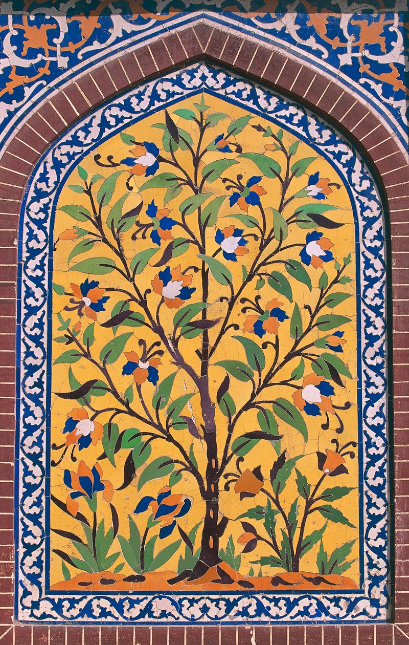 Virágzó fa, Majolica díszítés, Wazir Khan mecset (17. század), Lahore, Punjab, Pakisztán alkotó: School Pakistani