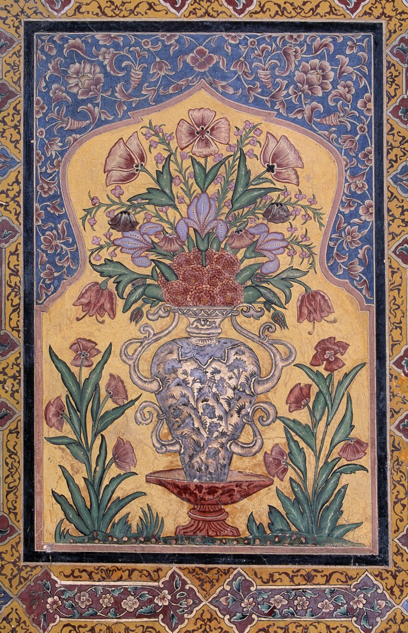 Váza virágokkal, dekoratív részlet a Wazir Khan mecsetből (17. század), Lahore, Punjab, Pakisztán alkotó: School Pakistani