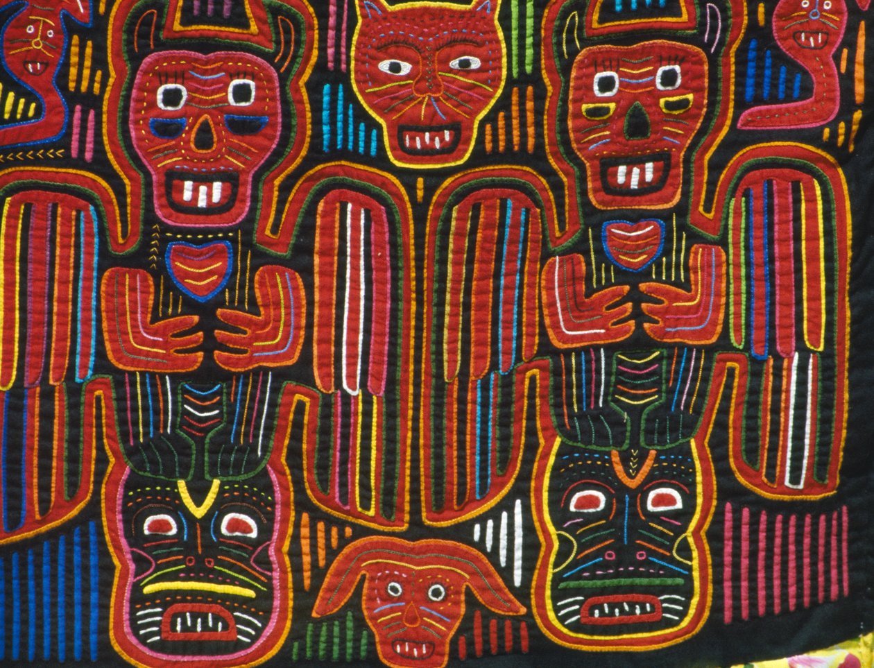 Kézzel varrott színes pamut, San Blas szigetvilág, Panamai Köztársaság, Detail alkotó: School Panamanian
