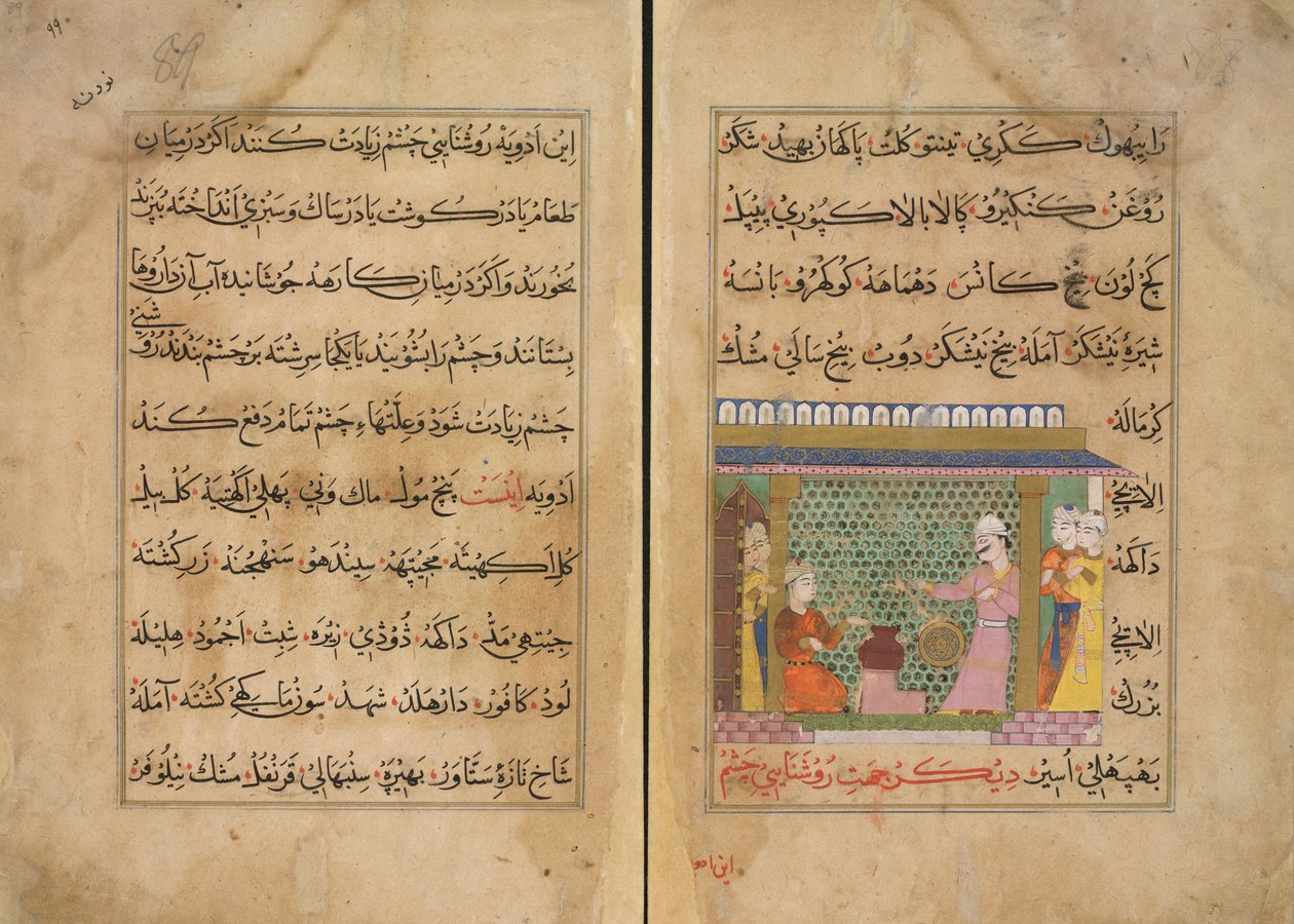 Ghiyath al-Din szultán felügyeli a gyógyszerek elkészítését alkotó: School Persian