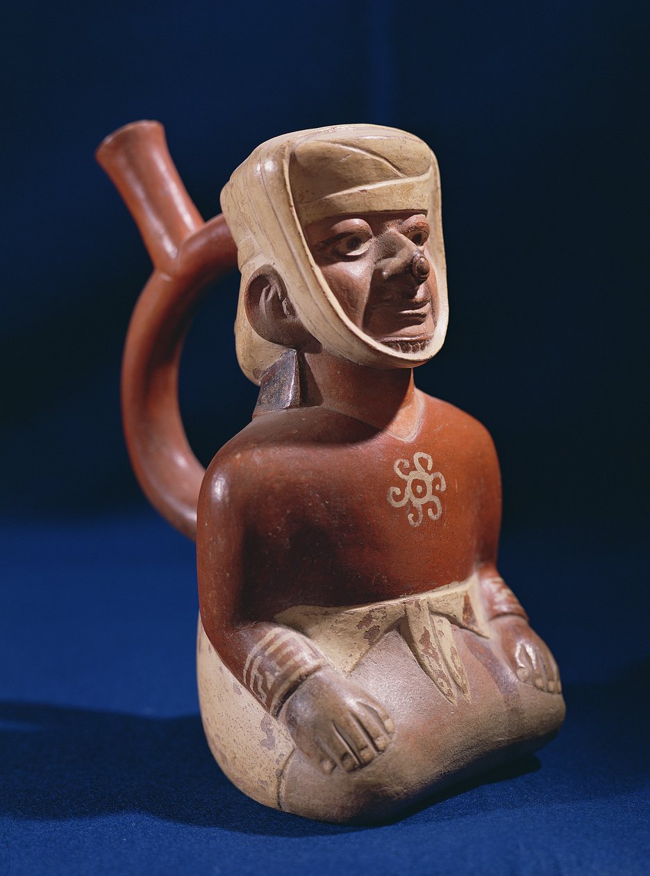 Váza térdelő nő formájában, Mochica, 200-800 AD, (kerámia) alkotó: School Peruvian