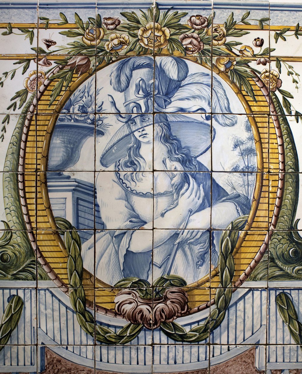 Dísztábla női portréval, Louca királyi gyára, Ratio, fajansz polikróm alkotó: School Portuguese
