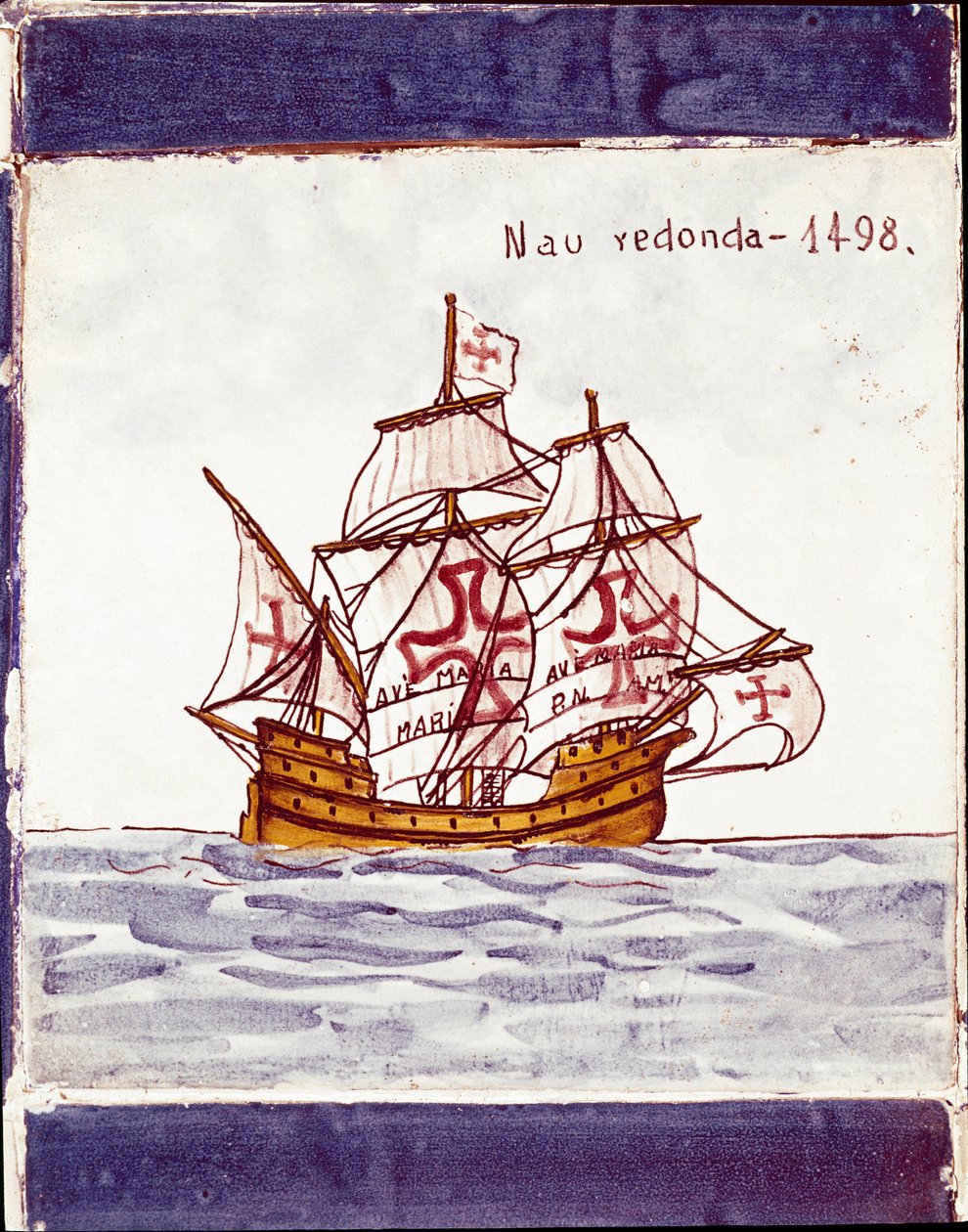 A portugál flotta karakójának (hajójának) ábrázolása (Rajz kerámiára alkotó: School Portuguese