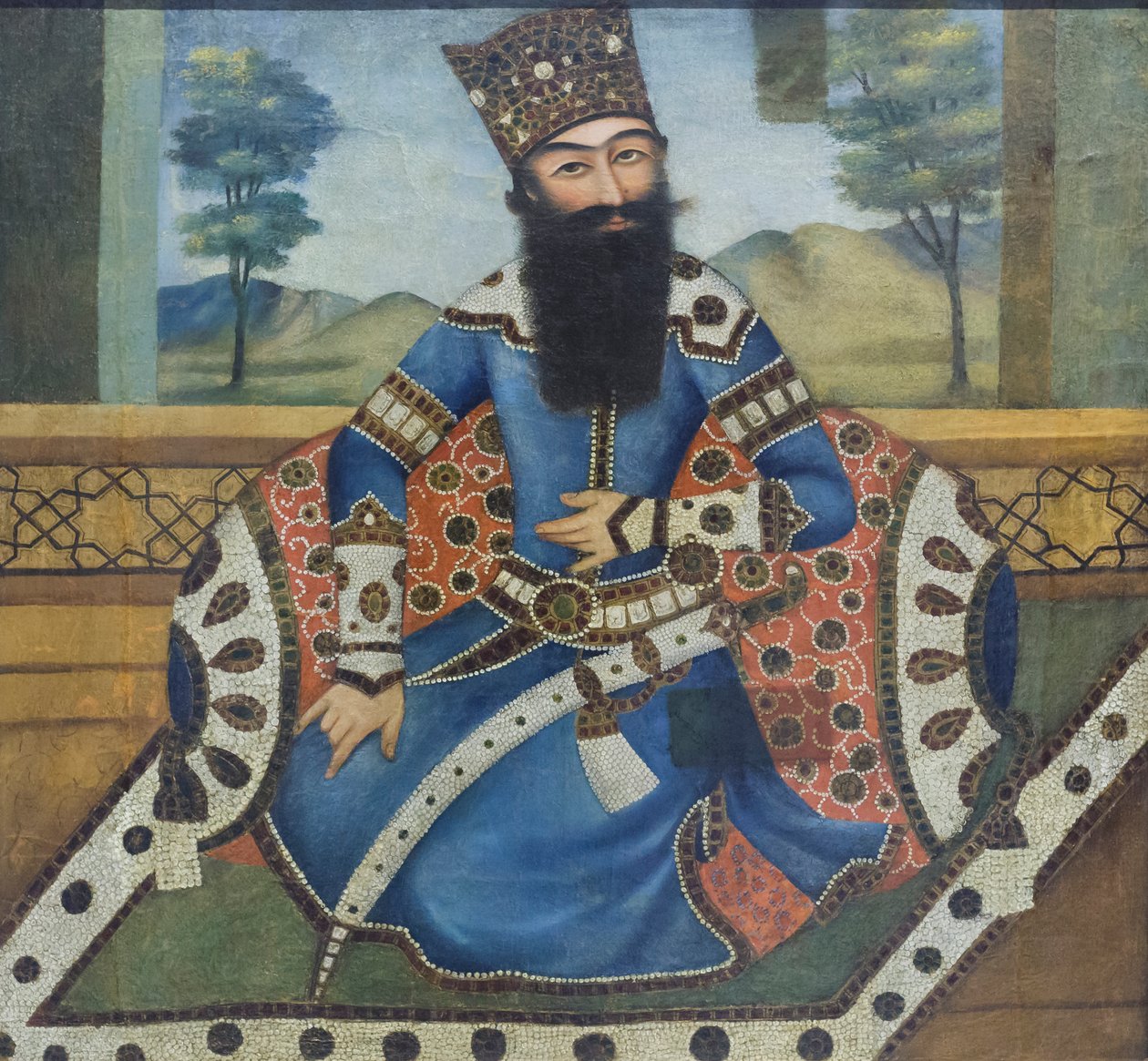 Fath Ali shah portréja, ismeretlen művész (olaj, vászon) alkotó: School Qajar