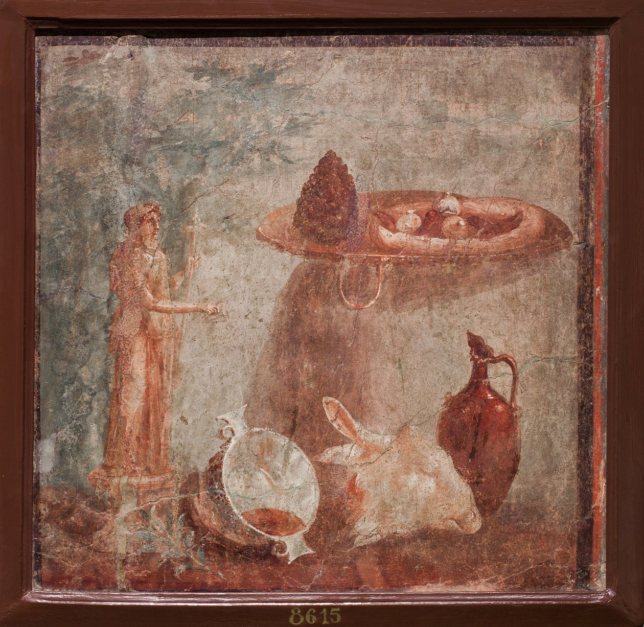 Dionüszosz szobra, kecskefej és gyümölcs, Herculaneum alkotó: School Roman