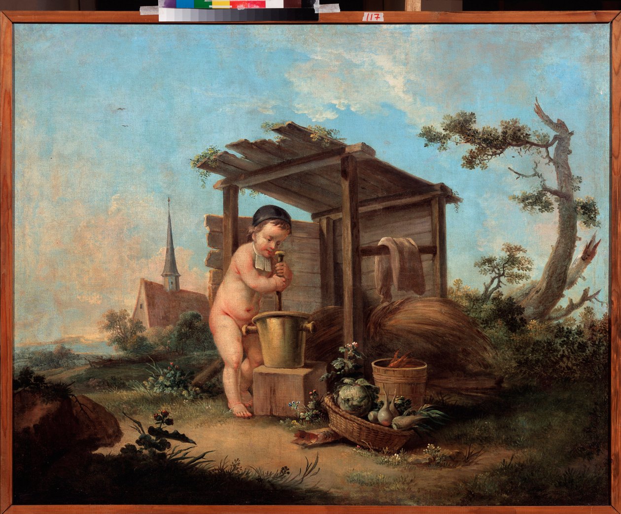 Ámor vegyész. Orosz mester festménye, olaj, vászon, XVIII. század második fele. Állami Művészeti Múzeum, Jekatyerinburg (Jekatyerinburg) (Oroszország). alkotó: School Russian