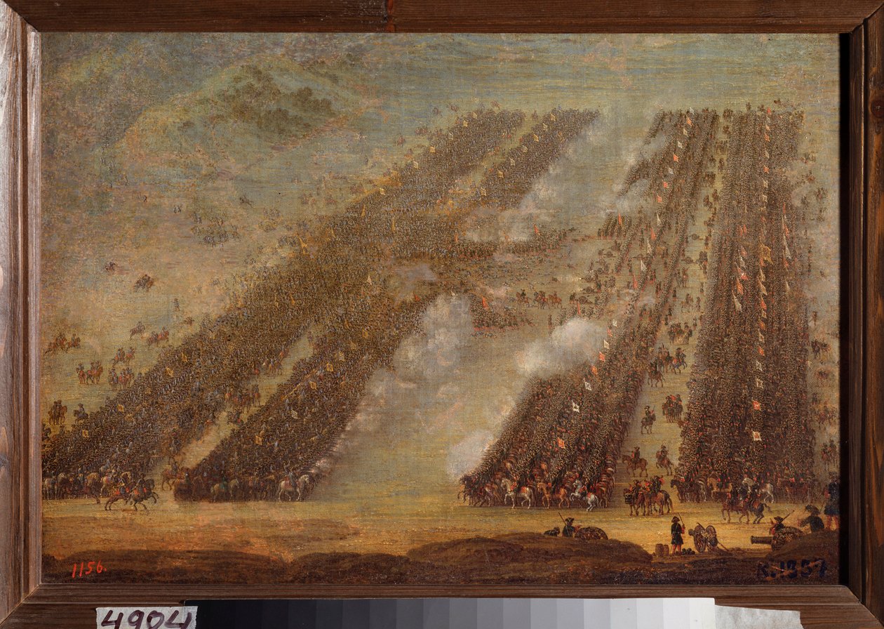 A poltavai csata (Pultawa) 1709. július 8-án (lovassági összecsapások a nagy északi háború során (1700-1721), I. Péter orosz hadserege (1672-1725) XII Károly (Karl) csapatai ellen Svédország (1682-1718) Festménye a alkotó: School Russian
