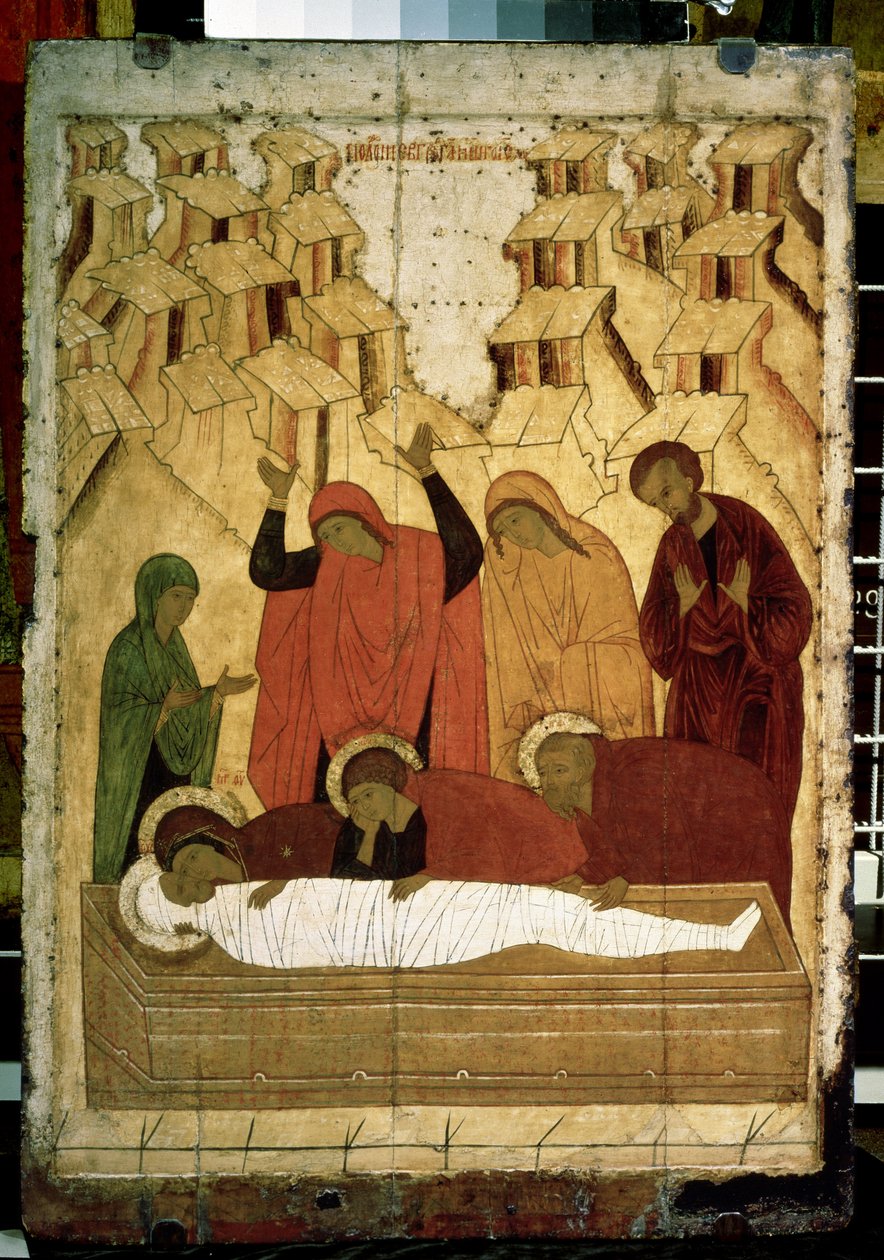 ""The Tombment"" orosz ikon. Tempera fán a 15. század végéről. Állami Tretyakov Galéria, Moszkva alkotó: School Russian