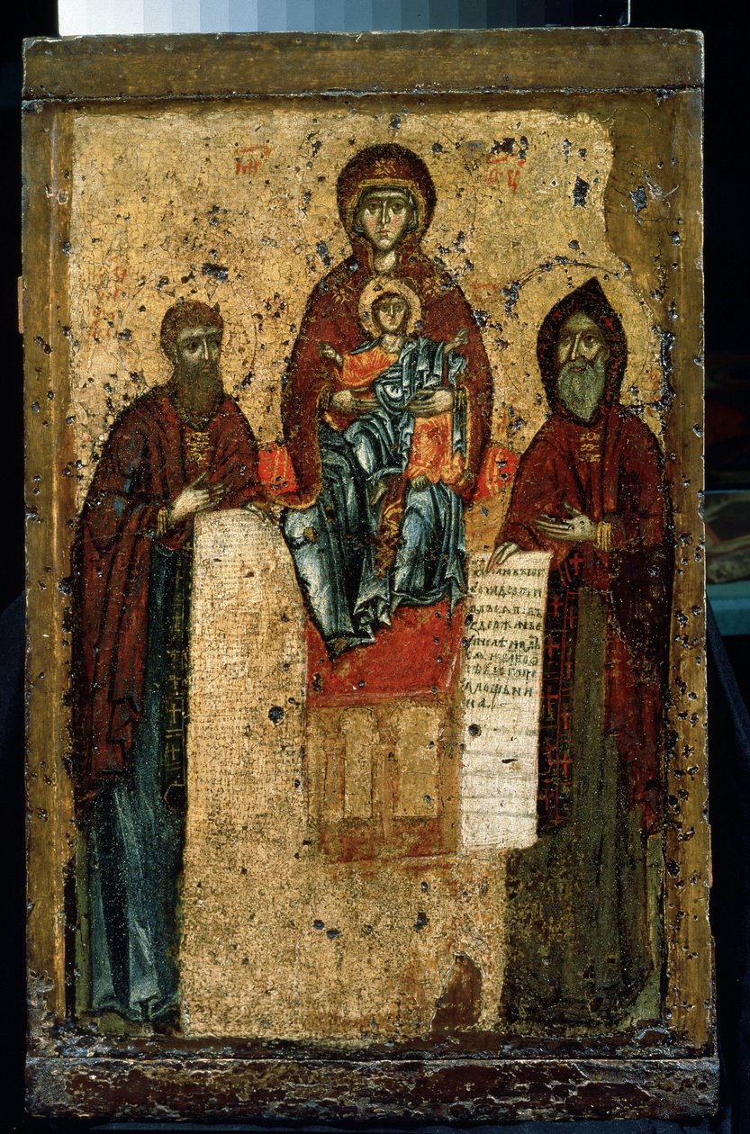 ""A barlangok szűze"" orosz ikon. Festmény 1288-ból. Állami Tretyakov Galéria, Moszkva alkotó: School Russian