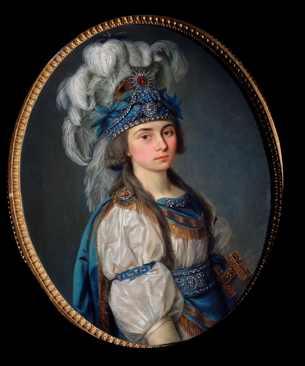 Praskovia Zhemchugova (1768-1803) színésznő és énekesnő, mint Eliane, Andre Ernest Modeste (Andre-Ernest-Modeste) Gretry (1741-1813) "Les Mariages samnites" című operájához. Orosz mester festménye, olaj, vászon, 1780 vége. Orosz szcenográfiai művészet alkotó: School Russian