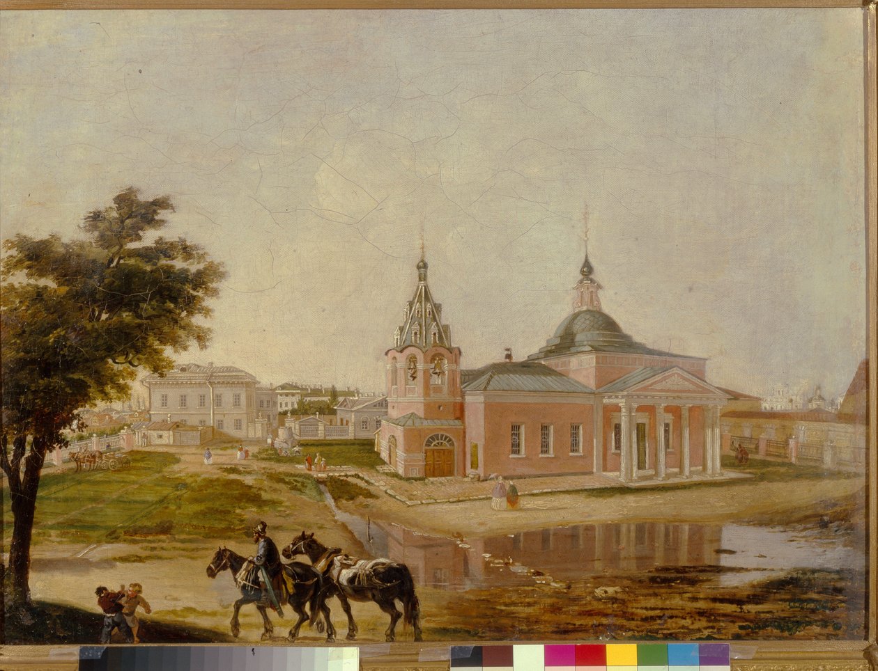 Az Istenszülő Szent Szűza Rzsev-ikon temploma Moszkvában. Névtelen festmény, olaj, vászon, 19. század közepe. orosz művészet alkotó: School Russian