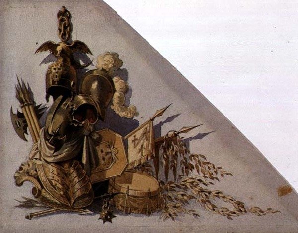 Neoklasszikus címeres trófeák: Európa, 1825 körül (akvarell, papír) alkotó: School Russian