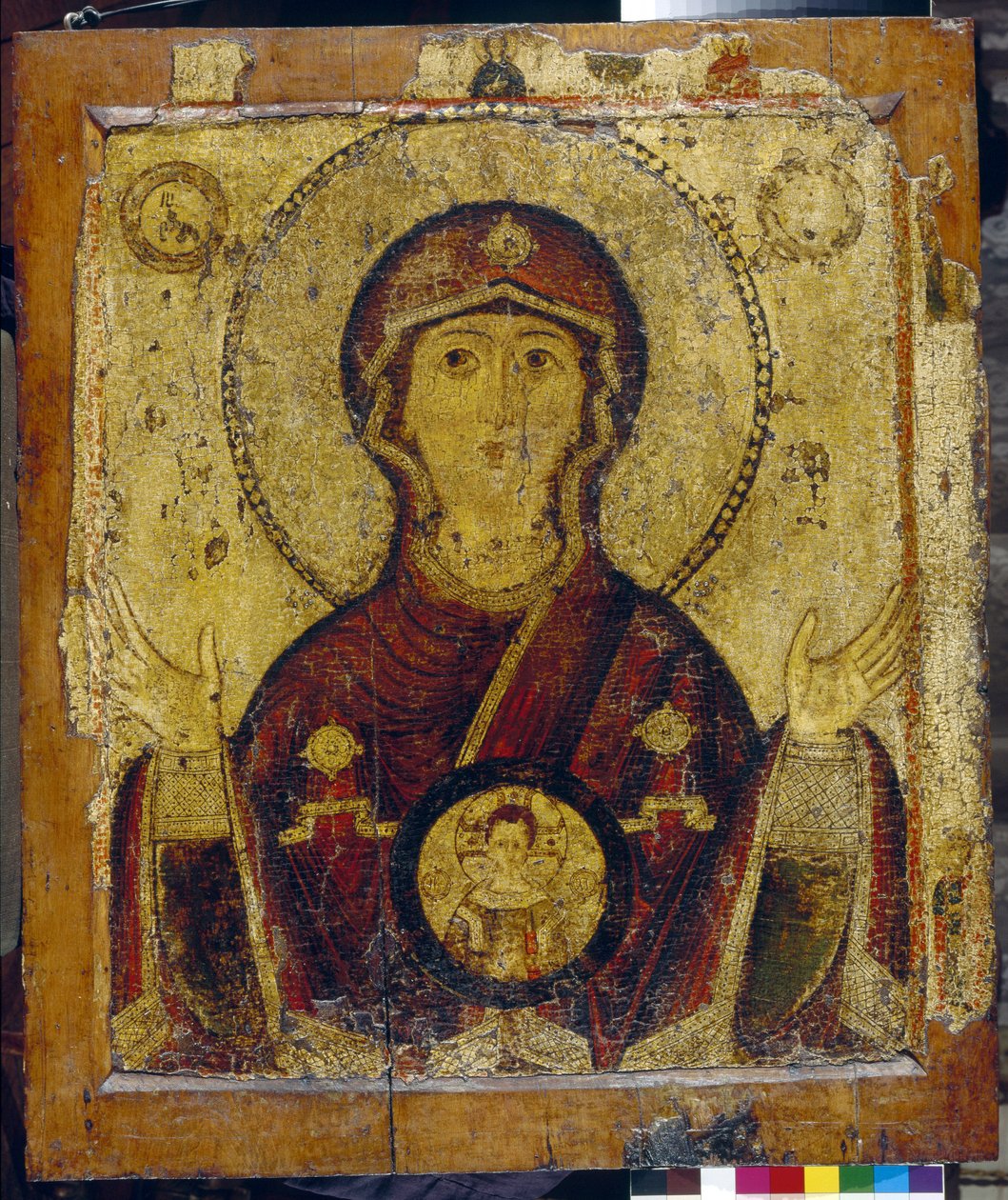 Notre Dame du Signe - Icone russe, tempera sur bois (73,4x64 cm), debütáló 13eme siecle - (A jel Szűzanya, Tempera panelen, orosz ikon, 13. század eleje) - Állami Tretyakov Galéria, Moszkva alkotó: School Russian