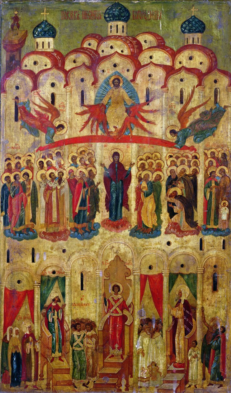 Pokrov ikon (tempera panelen) alkotó: School Russian