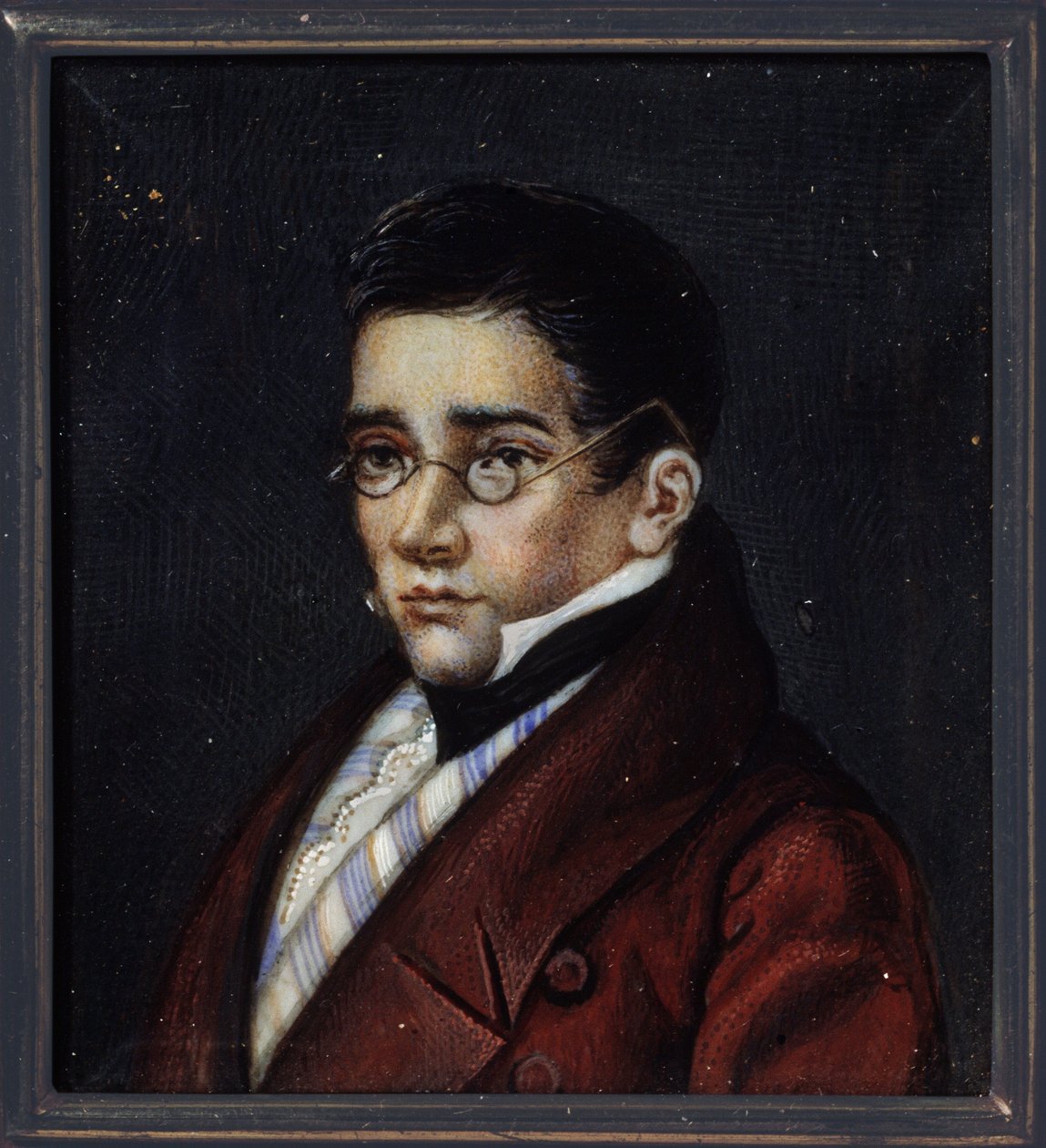 Alekszandr Szergejevics Gribojedov (Alexander S. Gribojedov) drámaíró portréja (1795-1829). Orosz mester alkotása, akvarell és gouache kürtön, 1820 körül. Orosz művészet alkotó: School Russian