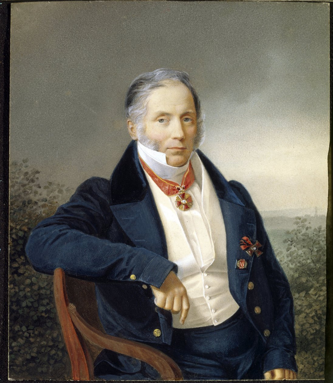 Alexander Sauerweld (1782-1844) festő portréja. (A. Sauerweld festő portréja). Névtelen festmény, olaj, vászon, debütáló XIX. orosz művészet alkotó: School Russian