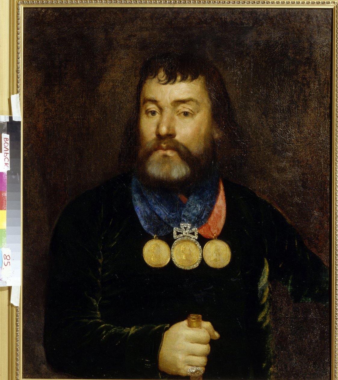 Constantin Zlobin (1777-1813) költő portréja. Büszkén visel három arany- és gyémántérmet a nyakában. Névtelen festmény, olaj, vászon, 19. század eleje. orosz művészet alkotó: School Russian