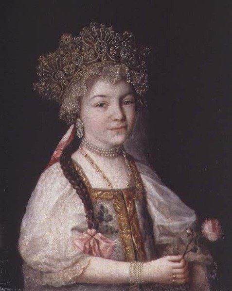 Alexandra Pavlovna portréja orosz népviseletben, 1790 körül (olaj, vászon) alkotó: School Russian