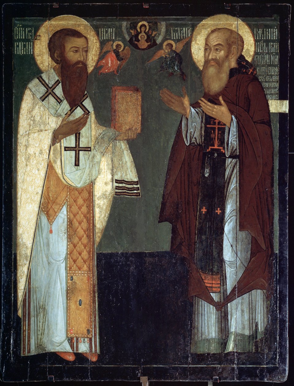 "Cesarea Szent Bazil vagy Nagy Bazil (330-379) és Vaszilij III Ivanovics (1479-1533), Vlagyimir és Moszkva nagyhercege ábrázolása" 16th Century Russian Icon State History Museum, Moszkva alkotó: School Russian