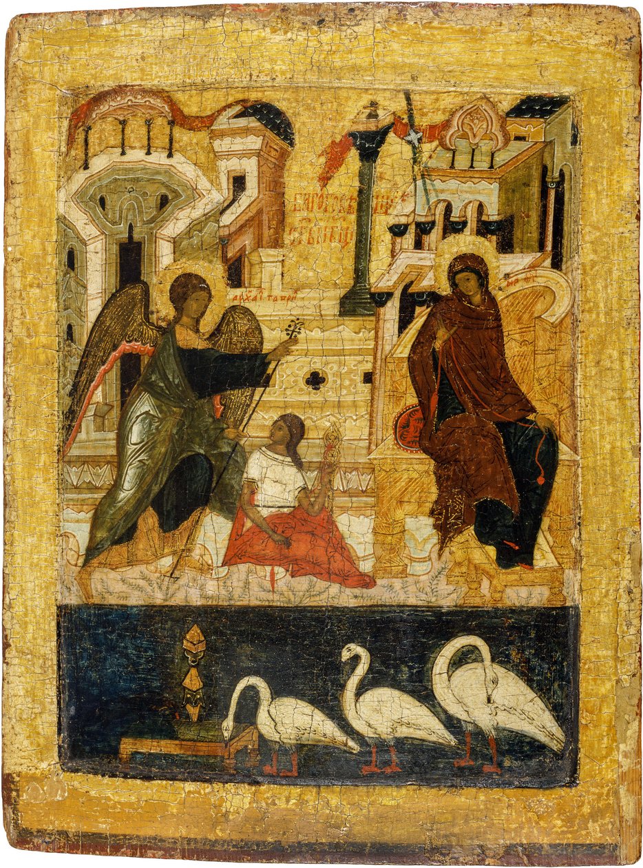 Orosz ikon: Angyali üdvözlet. Tempera táblán, 16. század közepe, Történelmi és Művészeti Múzeum, Suzdal alkotó: School Russian