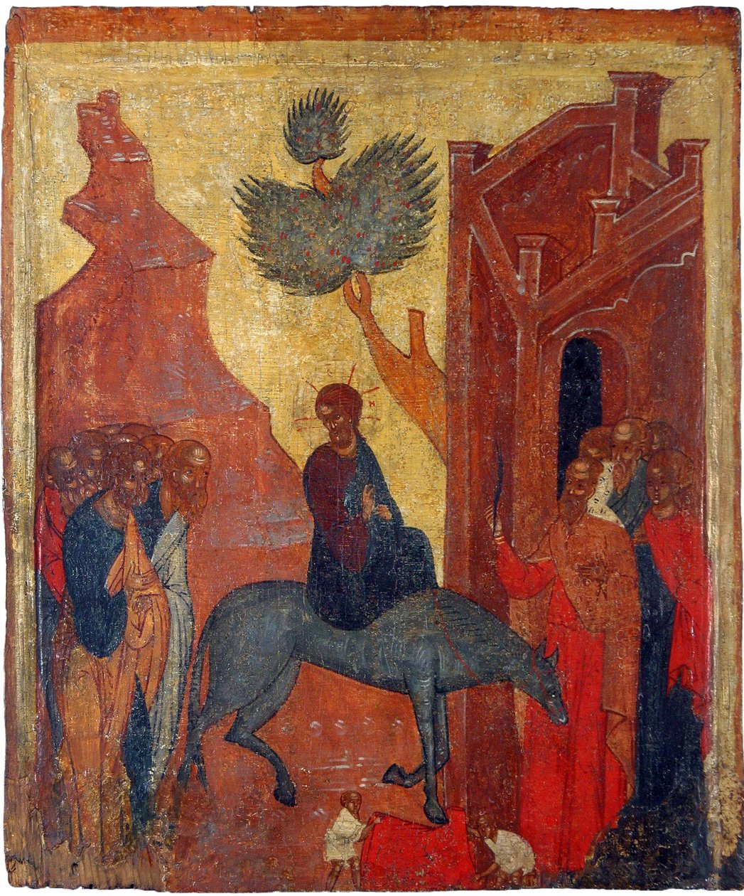 Orosz ikon: Krisztus belépése Jeruzsálembe. Tempera táblán, 15. század második fele, Történeti és Művészeti Múzeum, Suzdal alkotó: School Russian