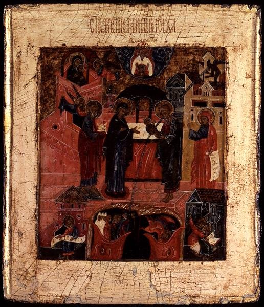 Krisztus bemutatásának a templomban orosz ikonja, 17. század vége (tempera a panelen) alkotó: School Russian