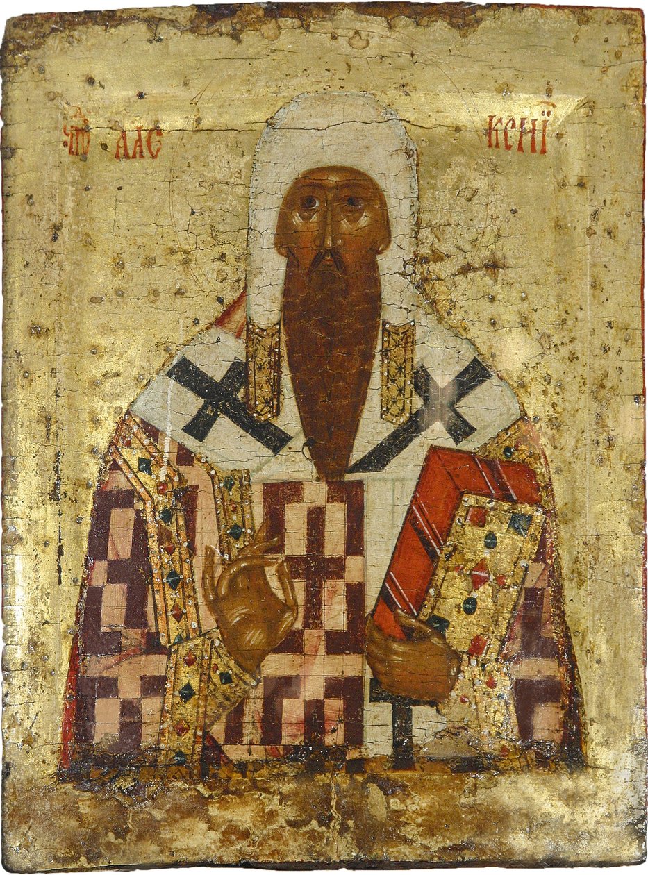 Szent Alekszisz, Moscou metropolita (1292-1378) - orosz ikon : Alexius Szent Nagyváros. Tempera táblán, 15. század második fele, Történeti és Művészeti Múzeum, Suzdal alkotó: School Russian