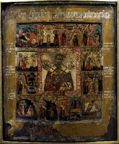 Szent Miklós és jelenetek a szent életéből (tempera a panelen) alkotó: School Russian